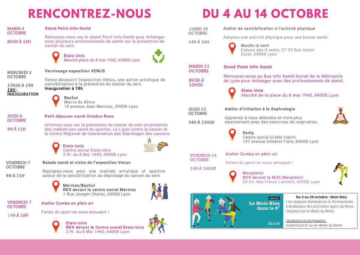 Du 4 au 14/10 : la quinzaine d'octobre rose à Lyon 8e !  Du 4 au 14/10 : la quinzaine d'octobre rose à Lyon 8e !