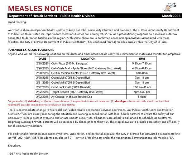 Measles Exposure Alert – El Paso Area