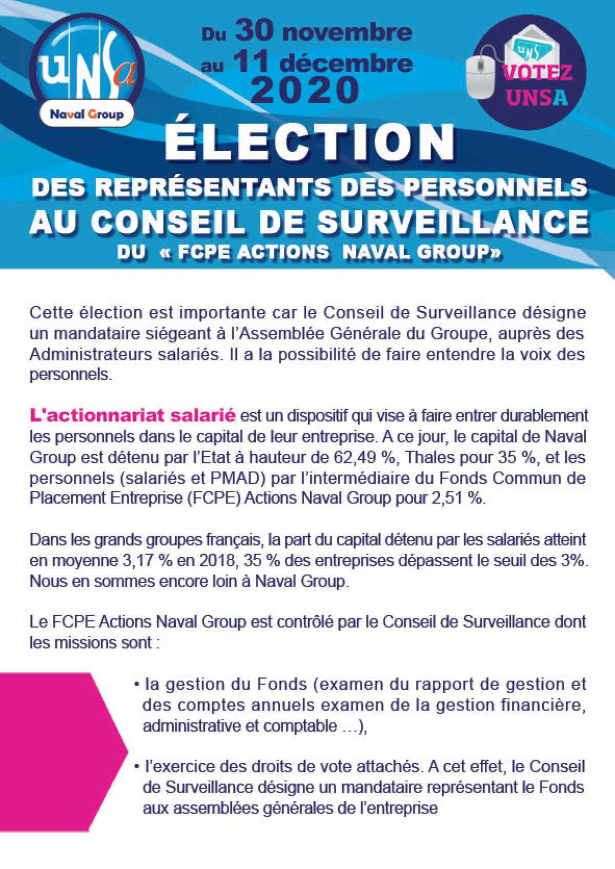 Election des représentants du personnel au Conseil de Surveillance du "FCPE Naval Group"