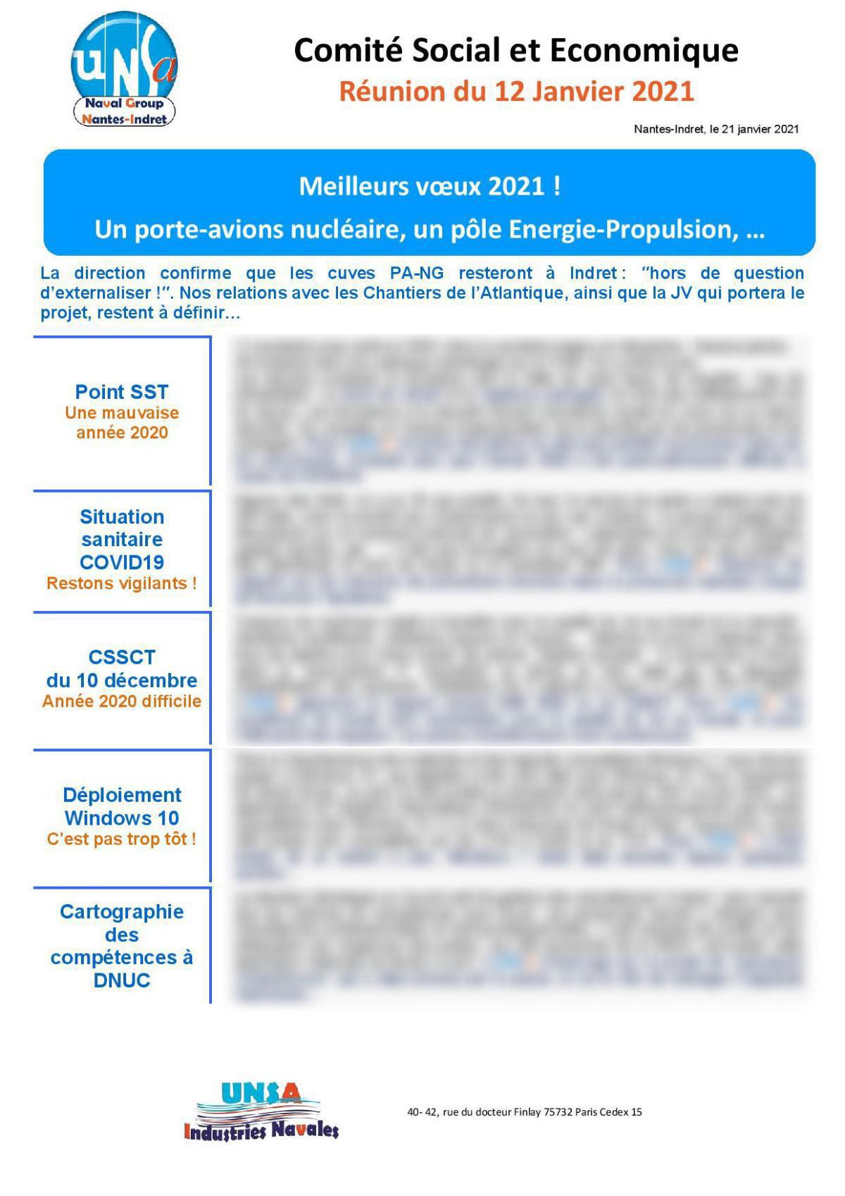 Réunion du 12 janvier 2021 Réunion du 12 janvier 2021