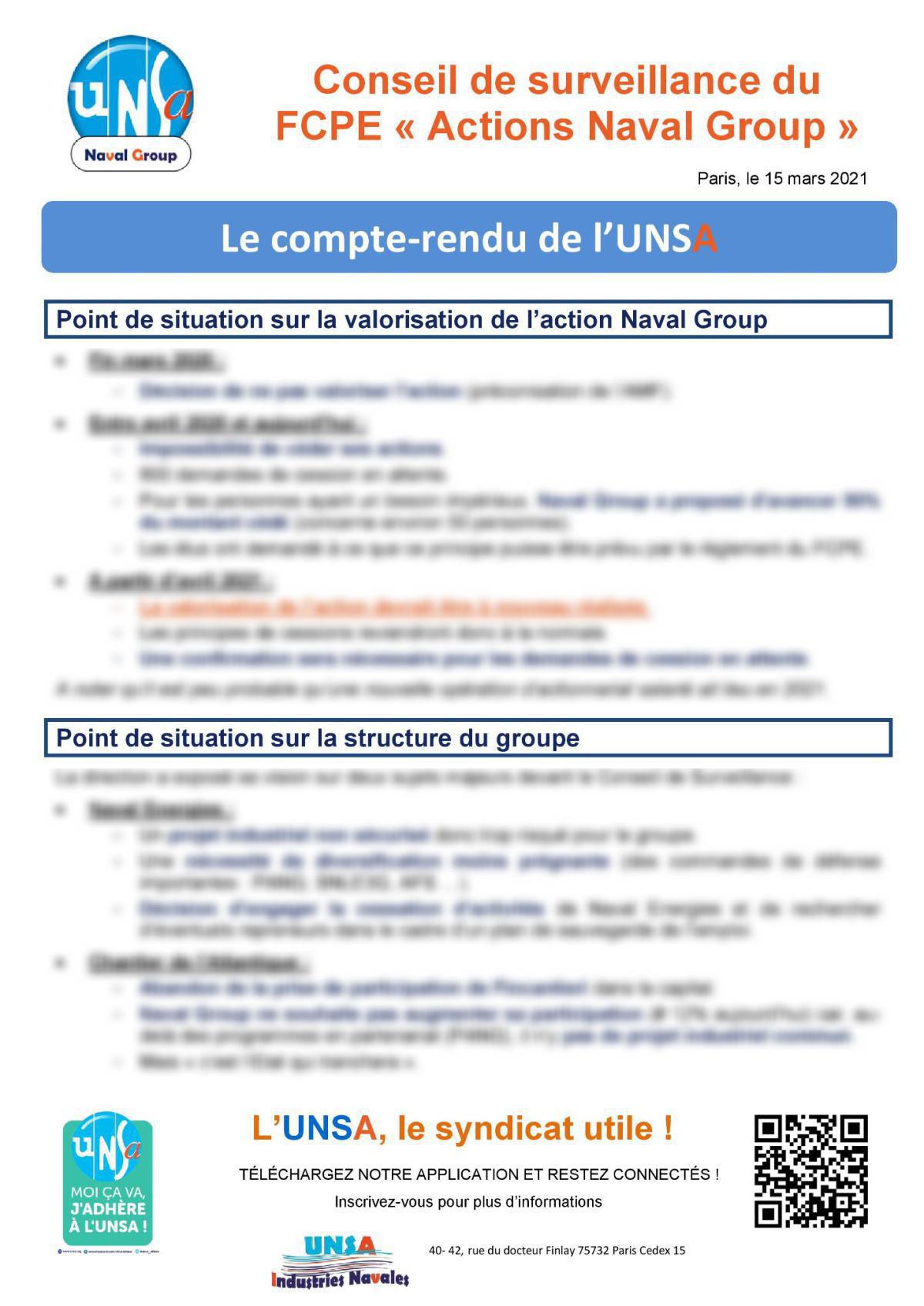 Conseil de Surveillance - réunion du 15 mars 2021 Conseil de Surveillance - réunion du 15 mars 2021