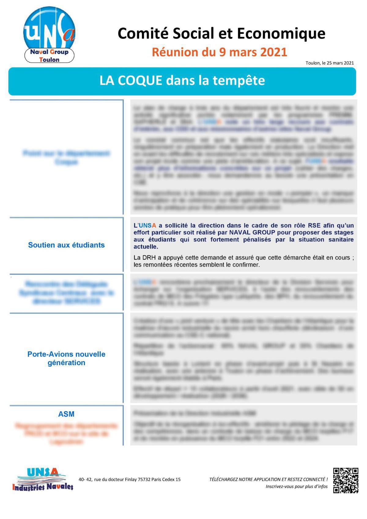 CSE de Toulon : réunion du 9 mars 2021 - Compte Rendu CSE de Toulon : réunion du 9 mars 2021 - Compte Rendu