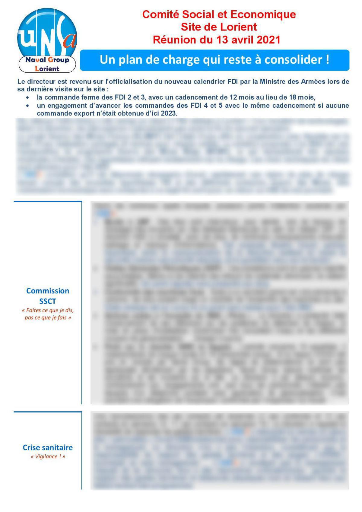 CSE de Lorient - réunion du 13 avril 2021 - Compte rendu CSE de Lorient - réunion du 13 avril 2021 - Compte rendu