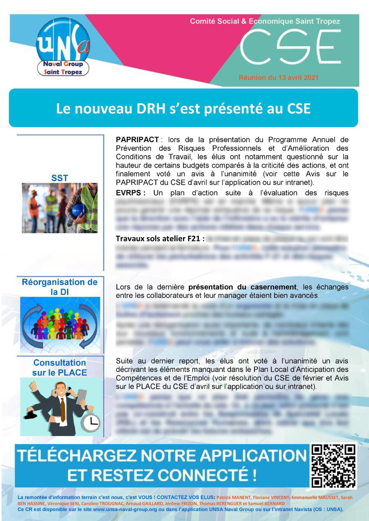 CSE de Saint Tropez - Réunion du 13 avril 2021 - Compte rendu