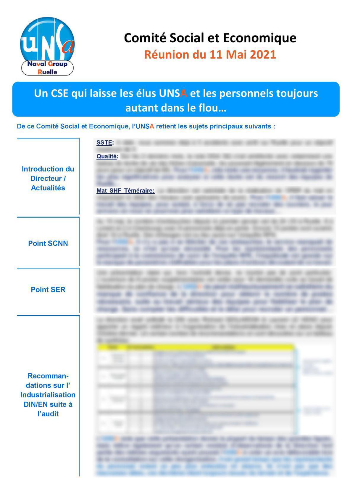 CSE de Ruelle - Réunion du 11 mai 2021 - Compte rendu CSE de Ruelle - Réunion du 11 mai 2021 - Compte rendu