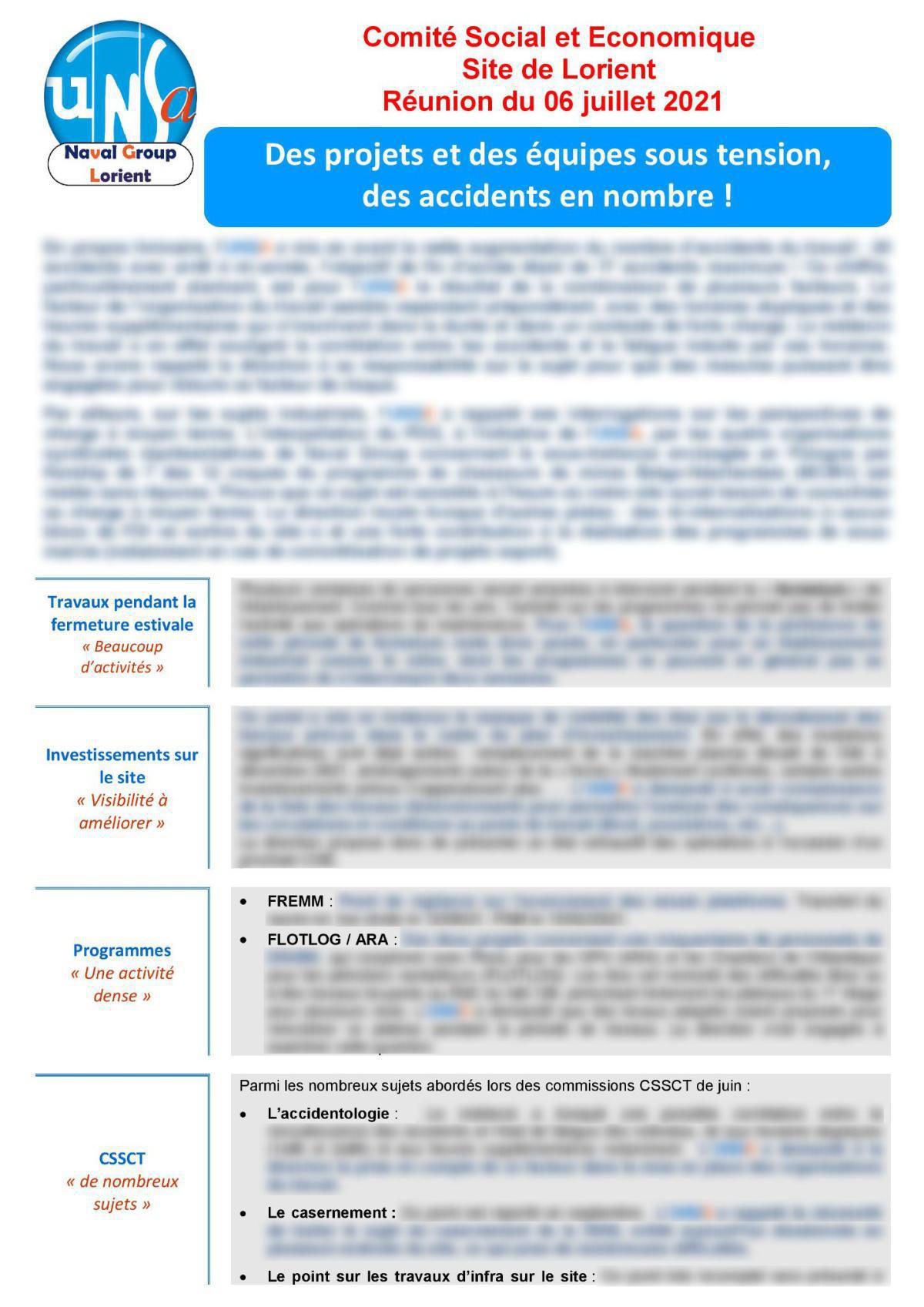 CSE de Lorient - réunion du 6 juillet 2021 - Compte rendu CSE de Lorient - réunion du 6 juillet 2021 - Compte rendu