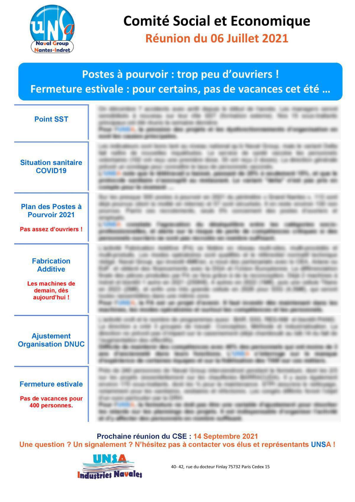 CSE d'Indret - réunion du 6 juillet 2021 - compte-rendu CSE d'Indret - réunion du 6 juillet 2021 - compte-rendu
