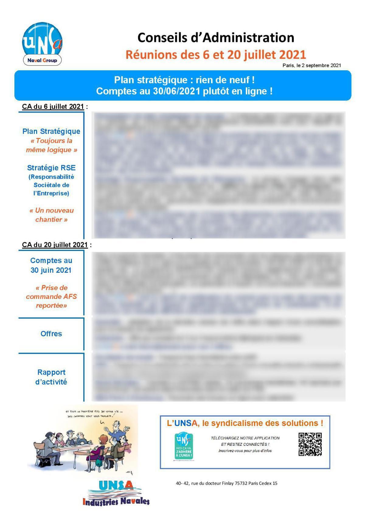 Conseil d’Administration : réunions des 6 et 20 juillet 2021 Conseil d’Administration : réunions des 6 et 20 juillet 2021