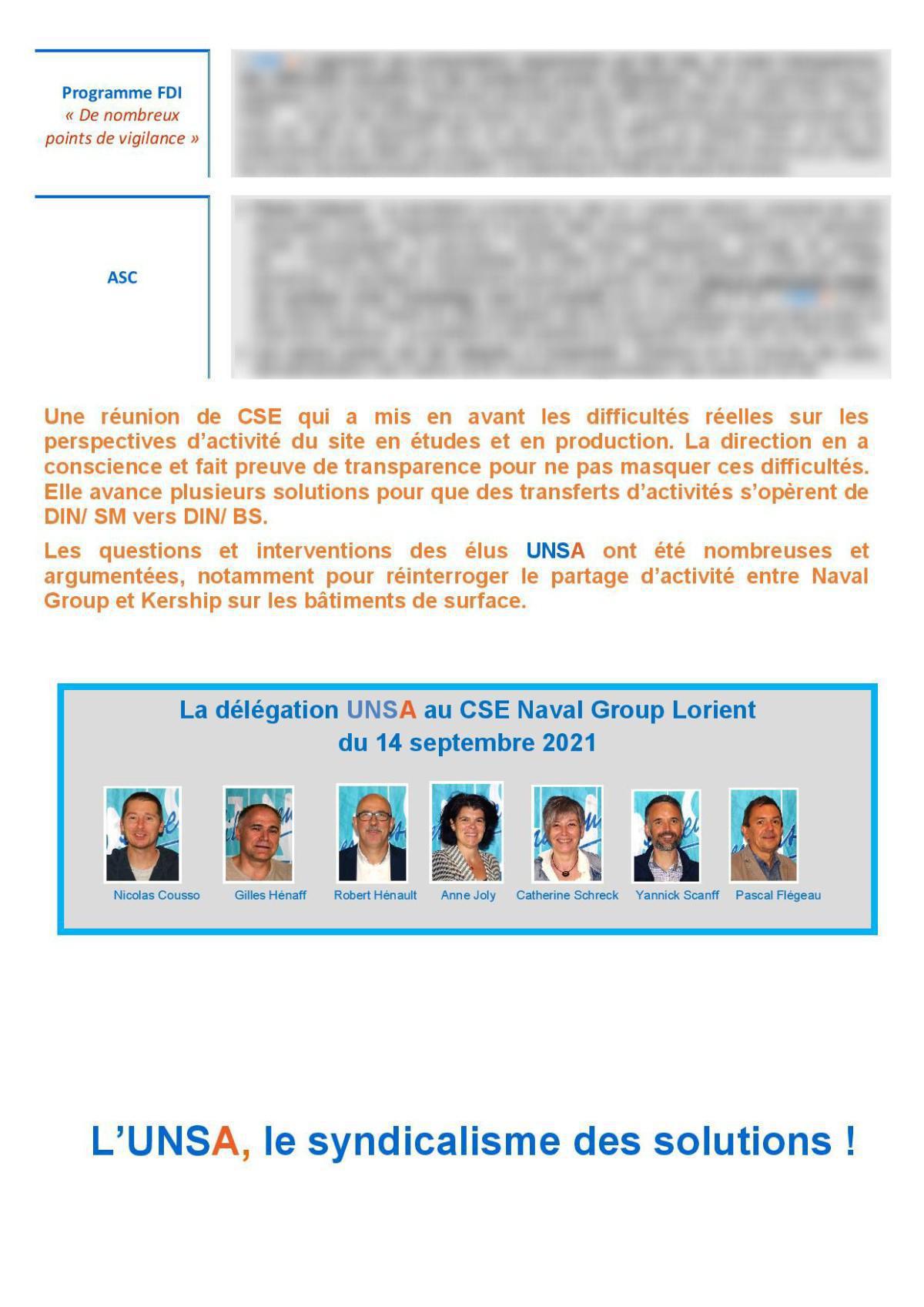 CSE de Lorient - réunion du 14 septembre 2021 - Compte rendu CSE de Lorient - réunion du 14 septembre 2021 - Compte rendu