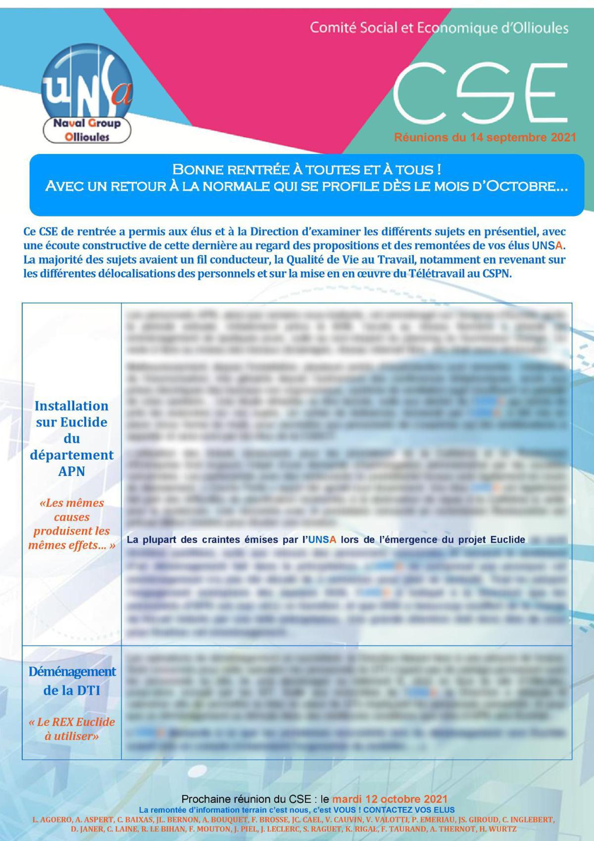 CSE d'Ollioules - réunion du 14 septembre 2021