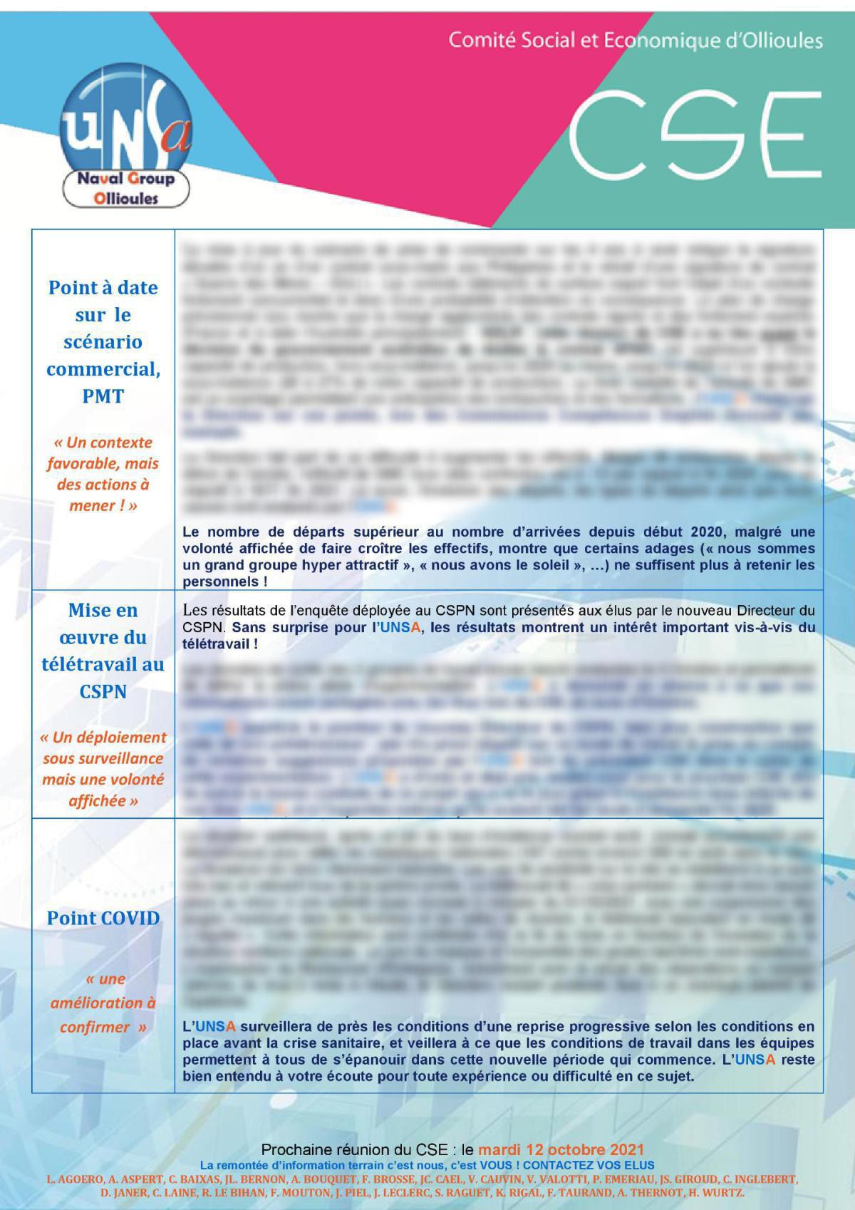 CSE d'Ollioules - réunion du 14 septembre 2021 CSE d'Ollioules - réunion du 14 septembre 2021