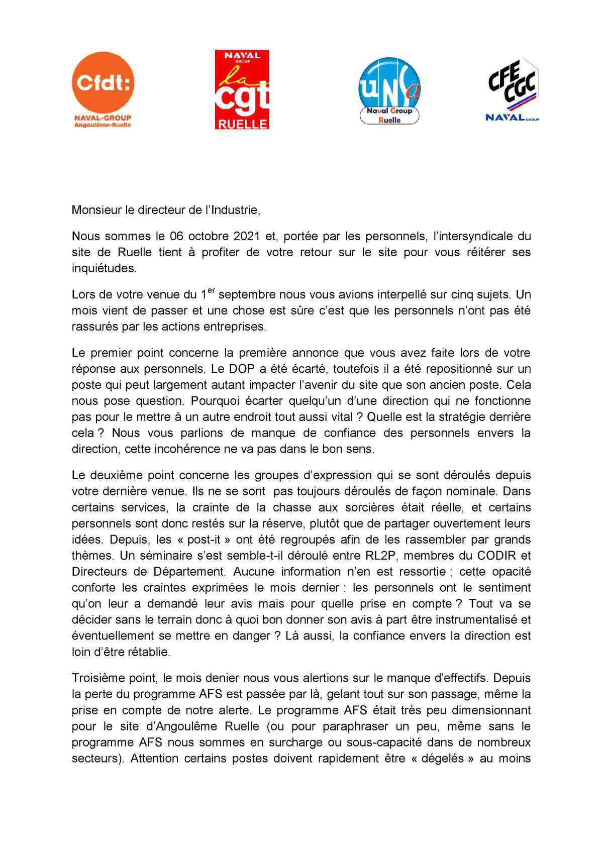 Visite de Laurent Espinasse - 6 octobre 2021 - Déclaration liminaire des OS Visite de Laurent Espinasse - 6 octobre 2021 - Déclaration liminaire des OS