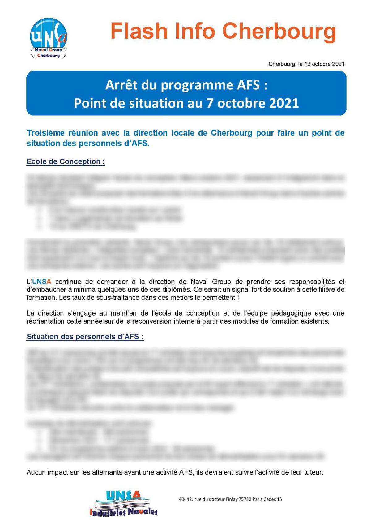 Arrêt du programme AFS : Point de situation au 7 octobre 2021