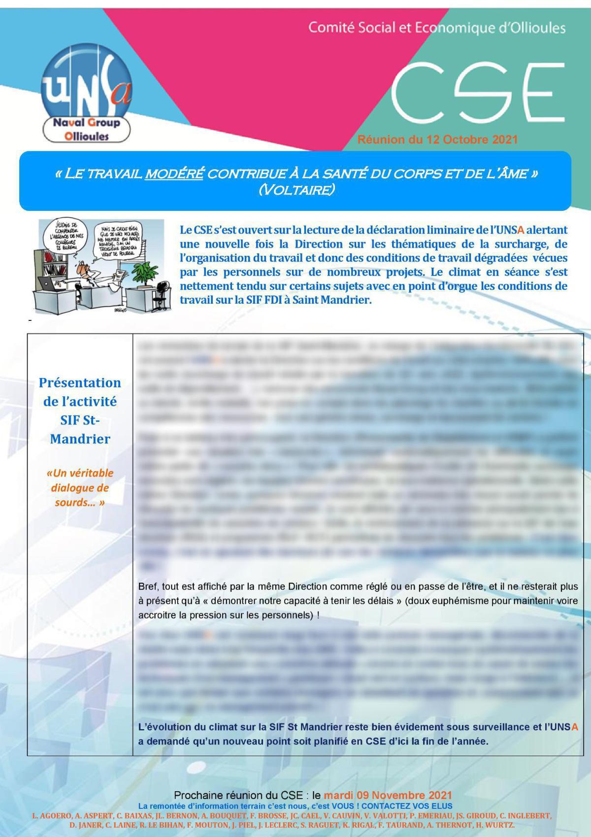 CSE d'Ollioules - réunion du 12 octobre 2021 : compte rendu CSE d'Ollioules - réunion du 12 octobre 2021 : compte rendu