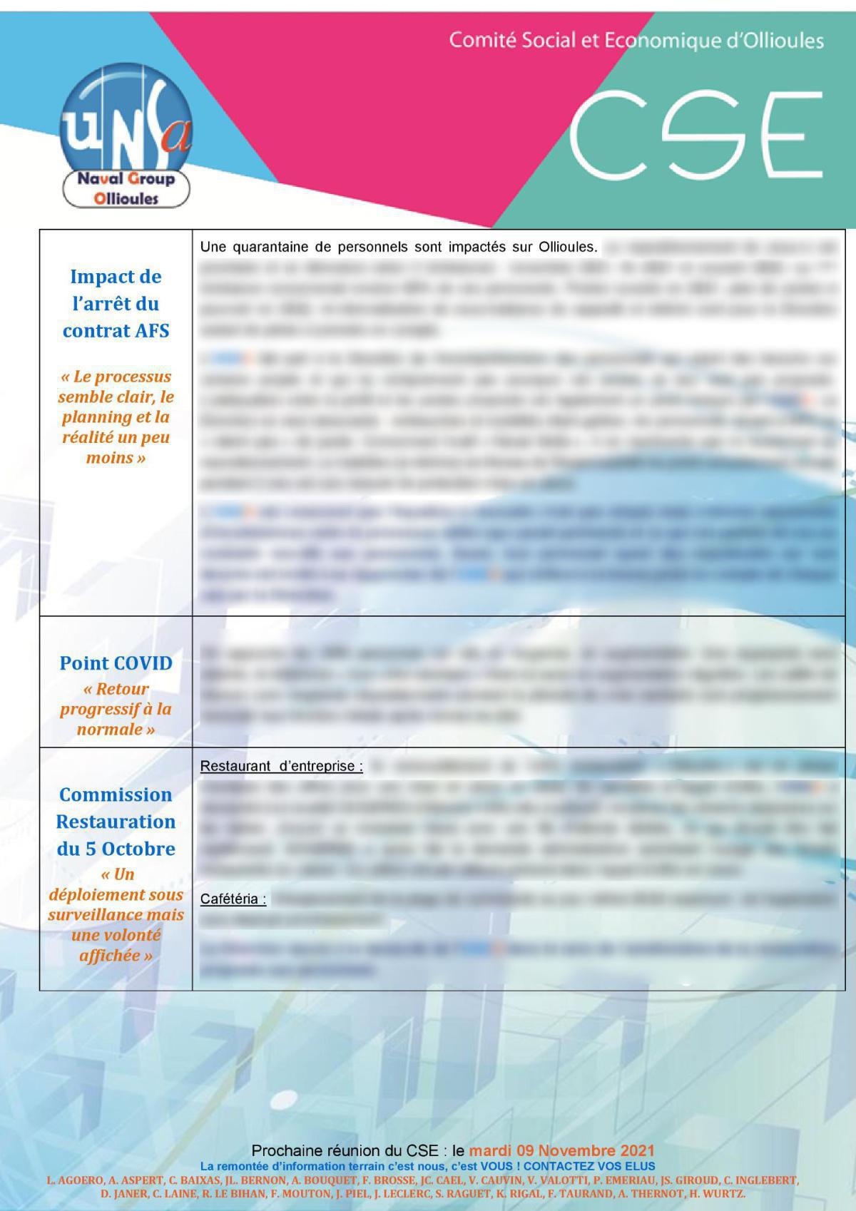CSE d'Ollioules - réunion du 12 octobre 2021 : compte rendu CSE d'Ollioules - réunion du 12 octobre 2021 : compte rendu