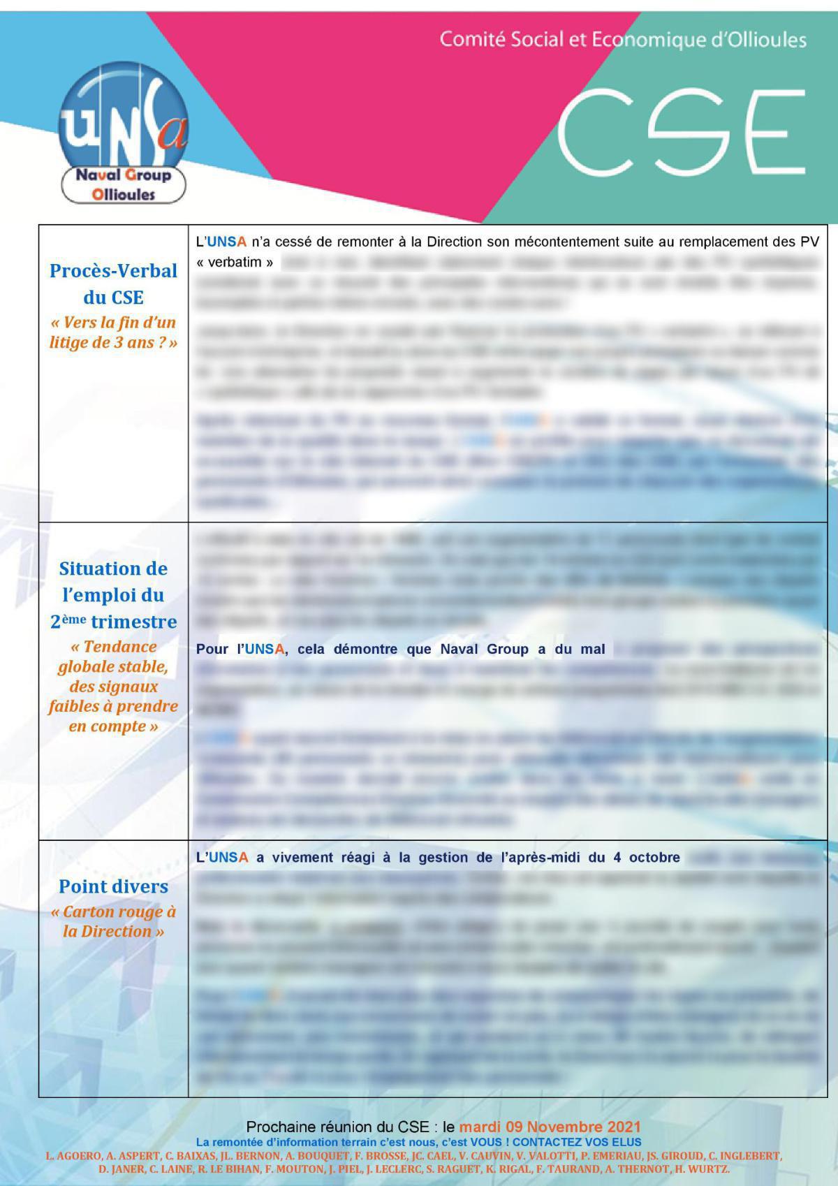 CSE d'Ollioules - réunion du 12 octobre 2021 : compte rendu CSE d'Ollioules - réunion du 12 octobre 2021 : compte rendu