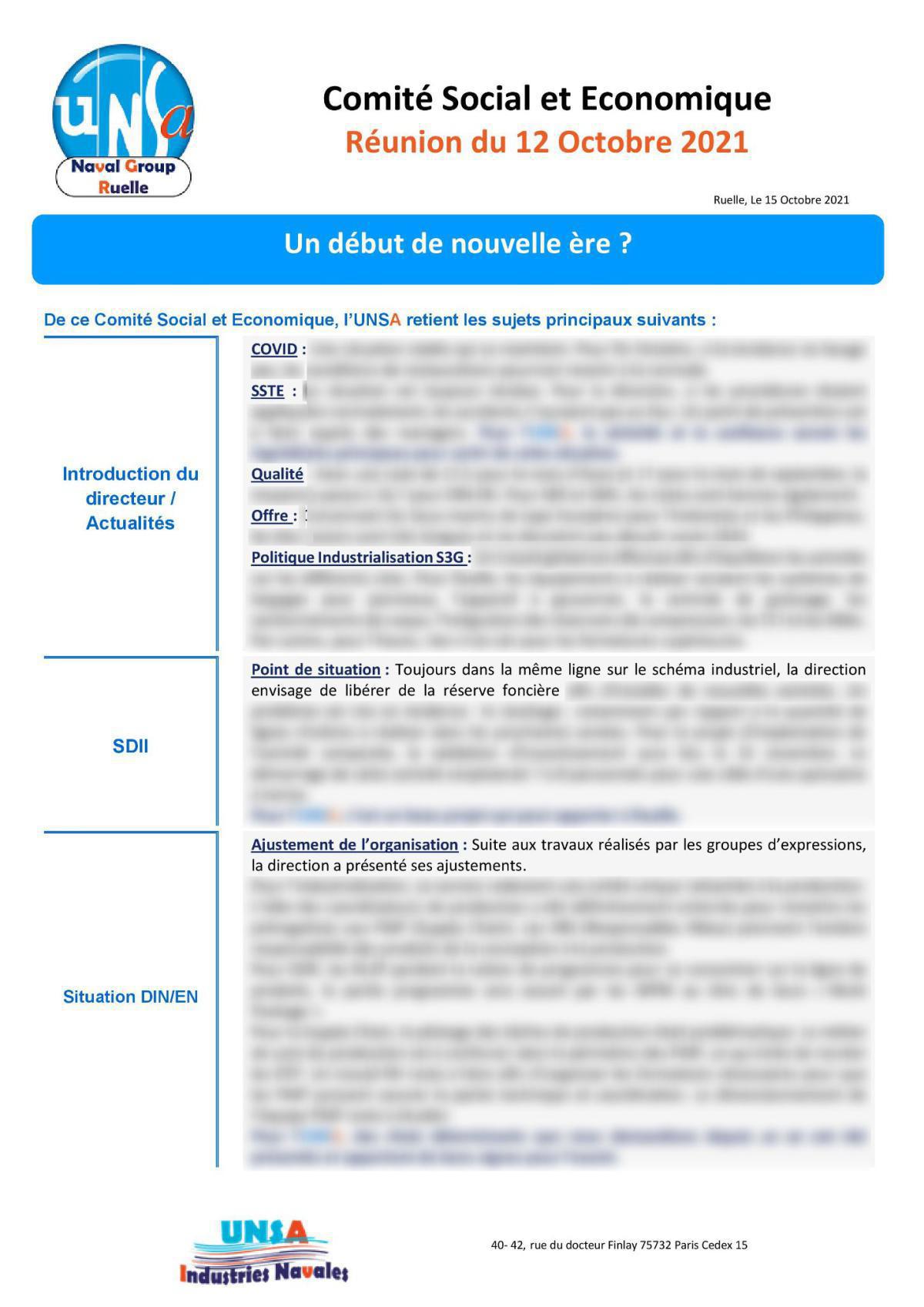 CSE de Ruelle - réunion du 12 octobre 2021 - compte-rendu CSE de Ruelle - réunion du 12 octobre 2021 - compte-rendu
