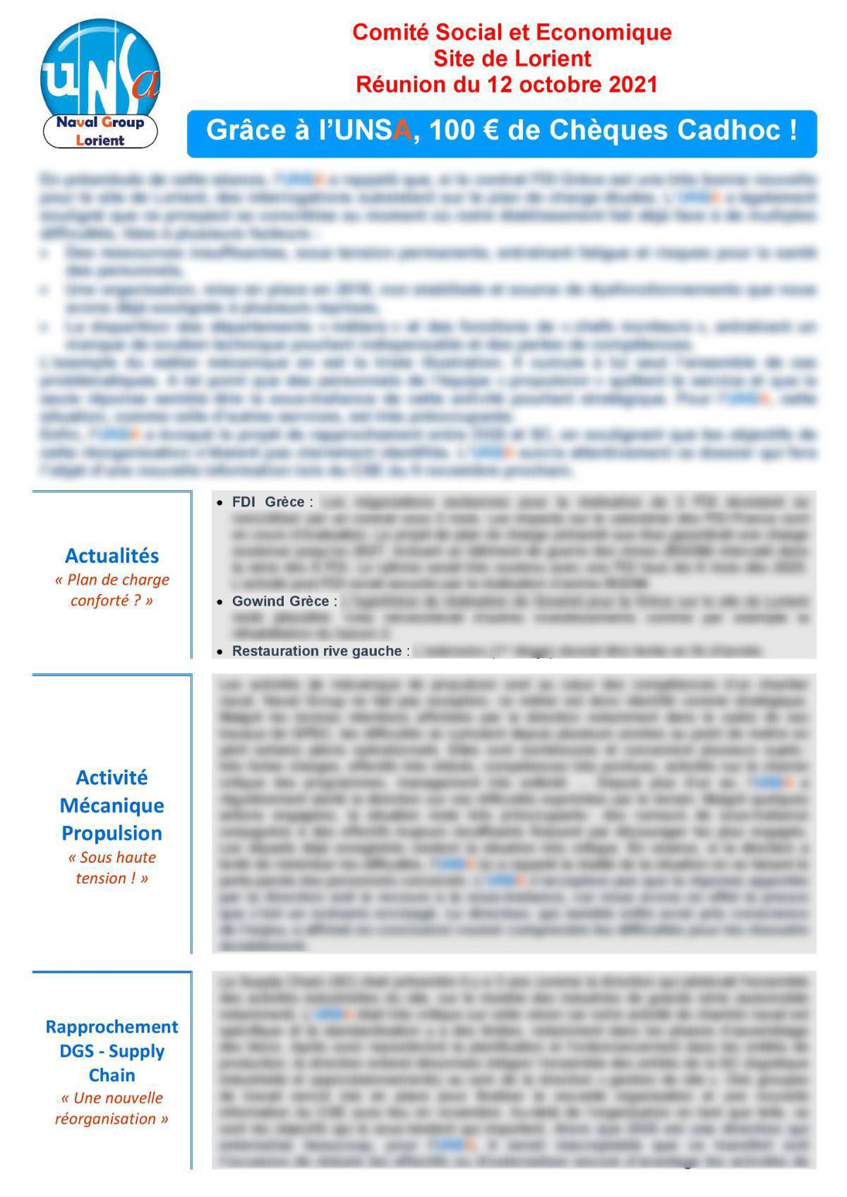 CSE de Lorient - réunion du 12 octobre 2021 - Compte rendu CSE de Lorient - réunion du 12 octobre 2021 - Compte rendu