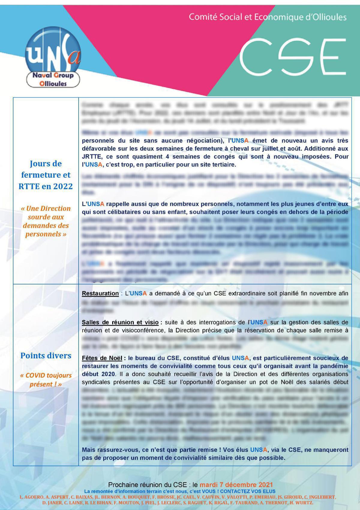 CSE d'Ollioules - réunion du 9 novembre 2021 : compte rendu CSE d'Ollioules - réunion du 9 novembre 2021 : compte rendu