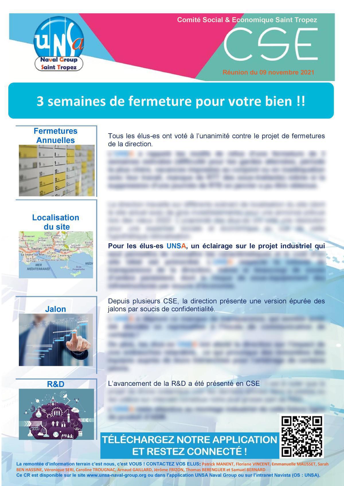 CSE de Saint Tropez - Réunion du 9 novembre 2021 - Compte rendu CSE de Saint Tropez - Réunion du 9 novembre 2021 - Compte rendu
