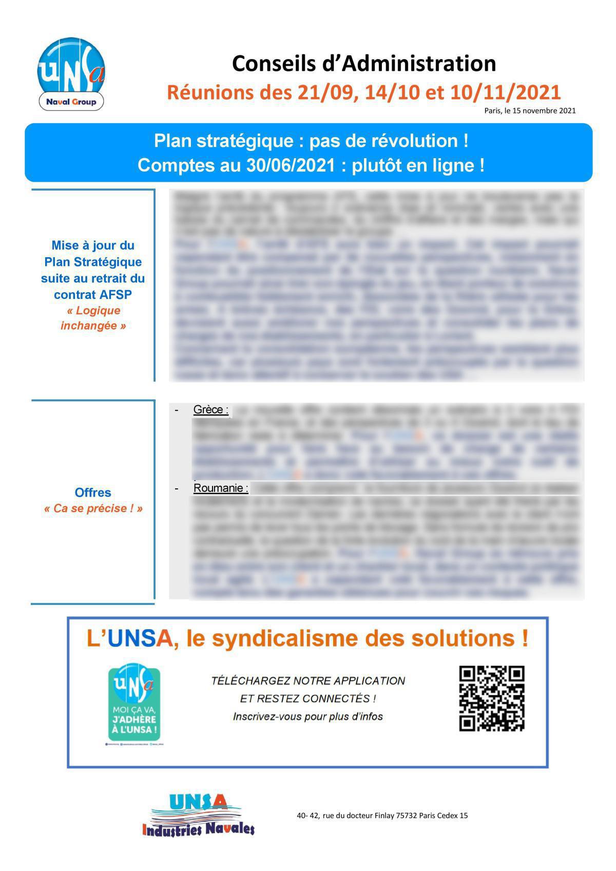 Conseil d’Administration : réunions des 21 septembre, 14 octobre et 10 novembre 2021 Conseil d’Administration : réunions des 21 septembre, 14 octobre et 10 novembre 2021