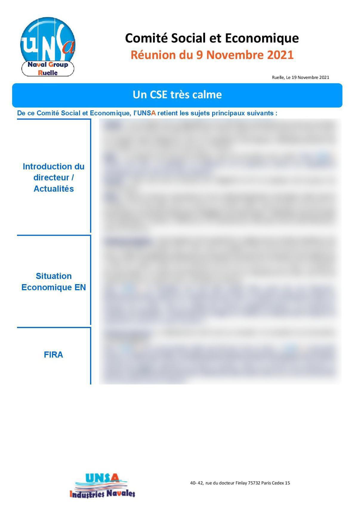 CSE de Ruelle - réunion du 9 novembre 2021 - compte-rendu CSE de Ruelle - réunion du 9 novembre 2021 - compte-rendu