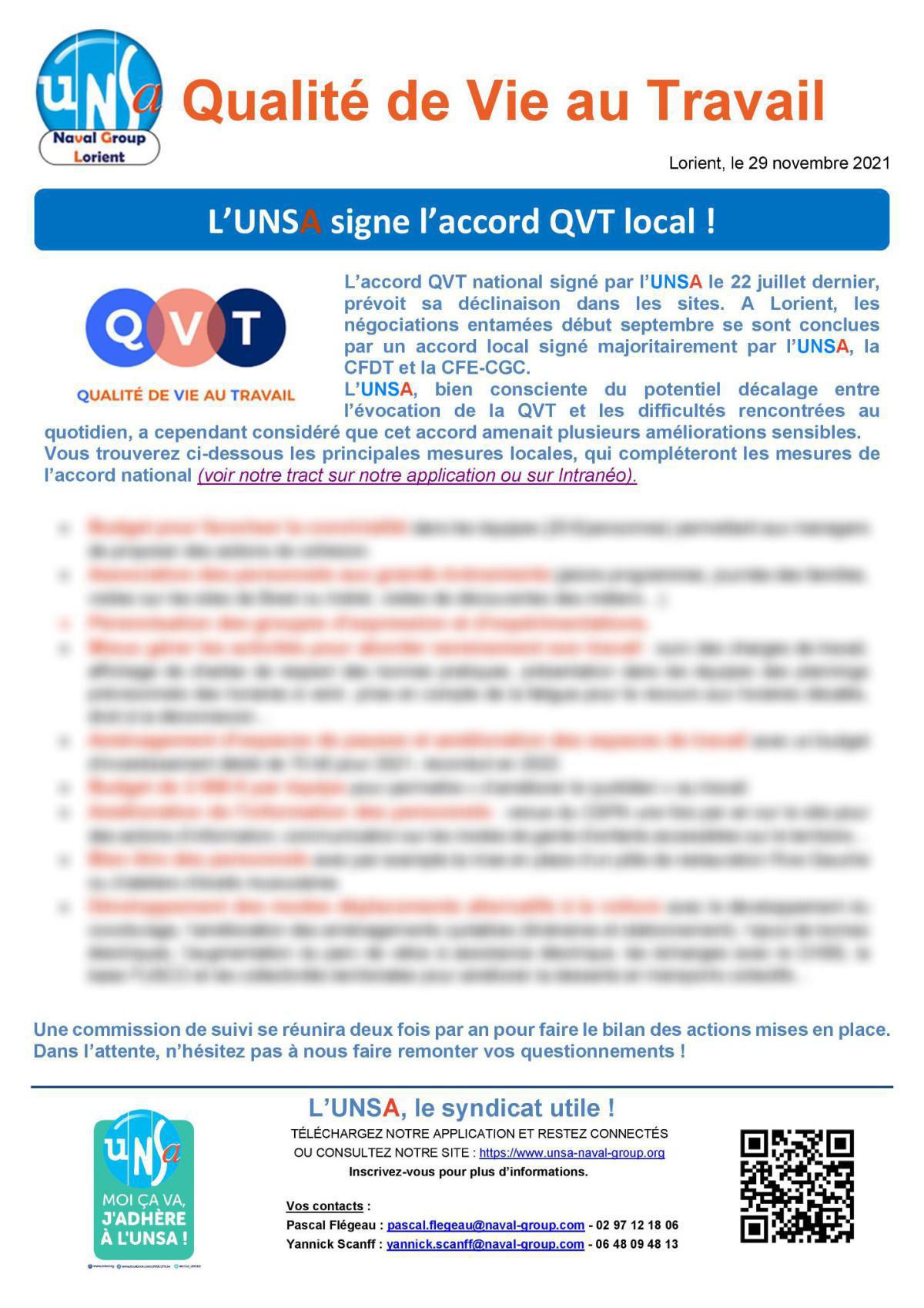 Qualité de Vie au Travail : L’UNSA Lorient signe l’accord QVT local ! Qualité de Vie au Travail : L’UNSA Lorient signe l’accord QVT local !