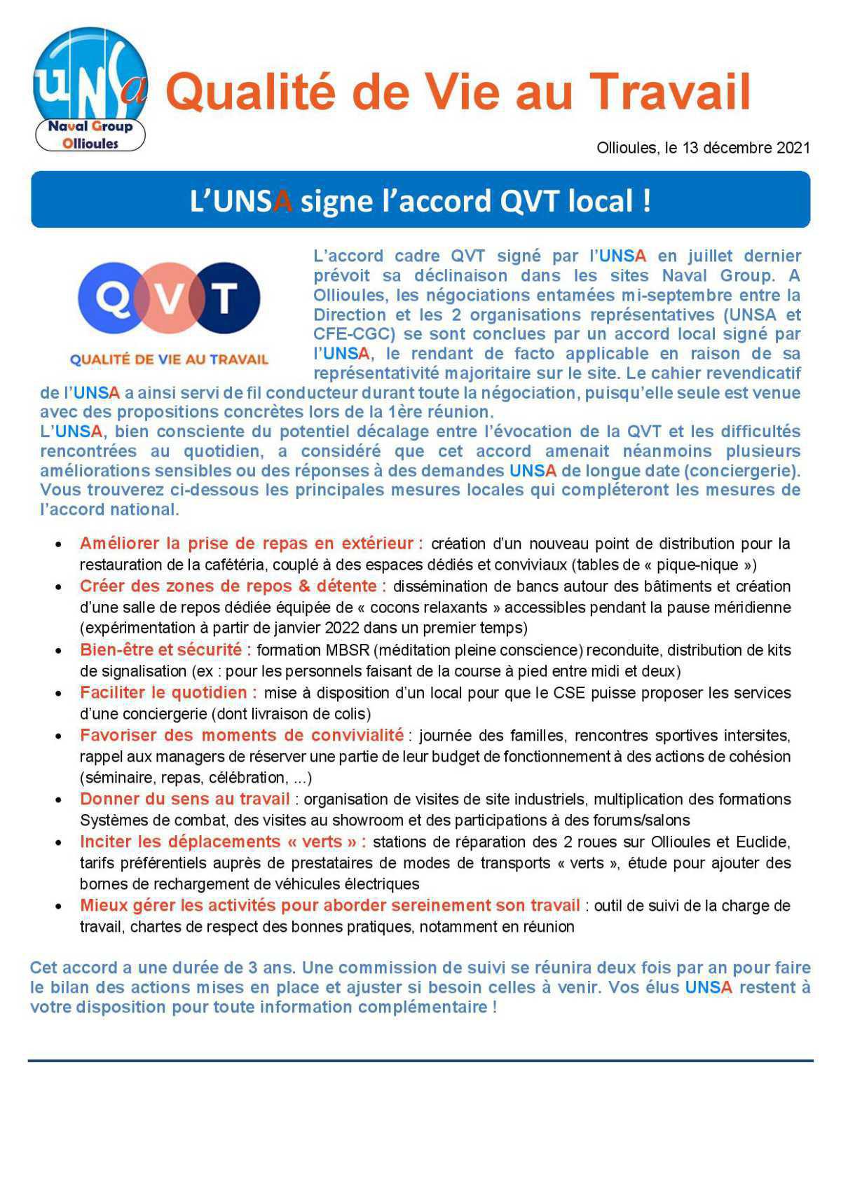 Qualité de Vie au Travail - L’UNSA Ollioules signe l’accord QVT local ! Qualité de Vie au Travail - L’UNSA Ollioules signe l’accord QVT local !