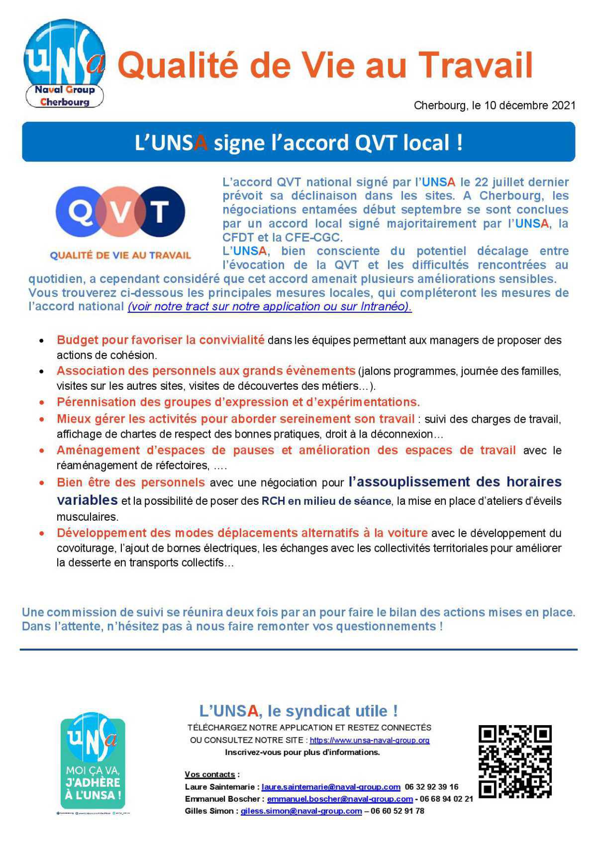 Qualité de Vie au Travail - L’UNSA Cherbourg signe l’accord QVT local !