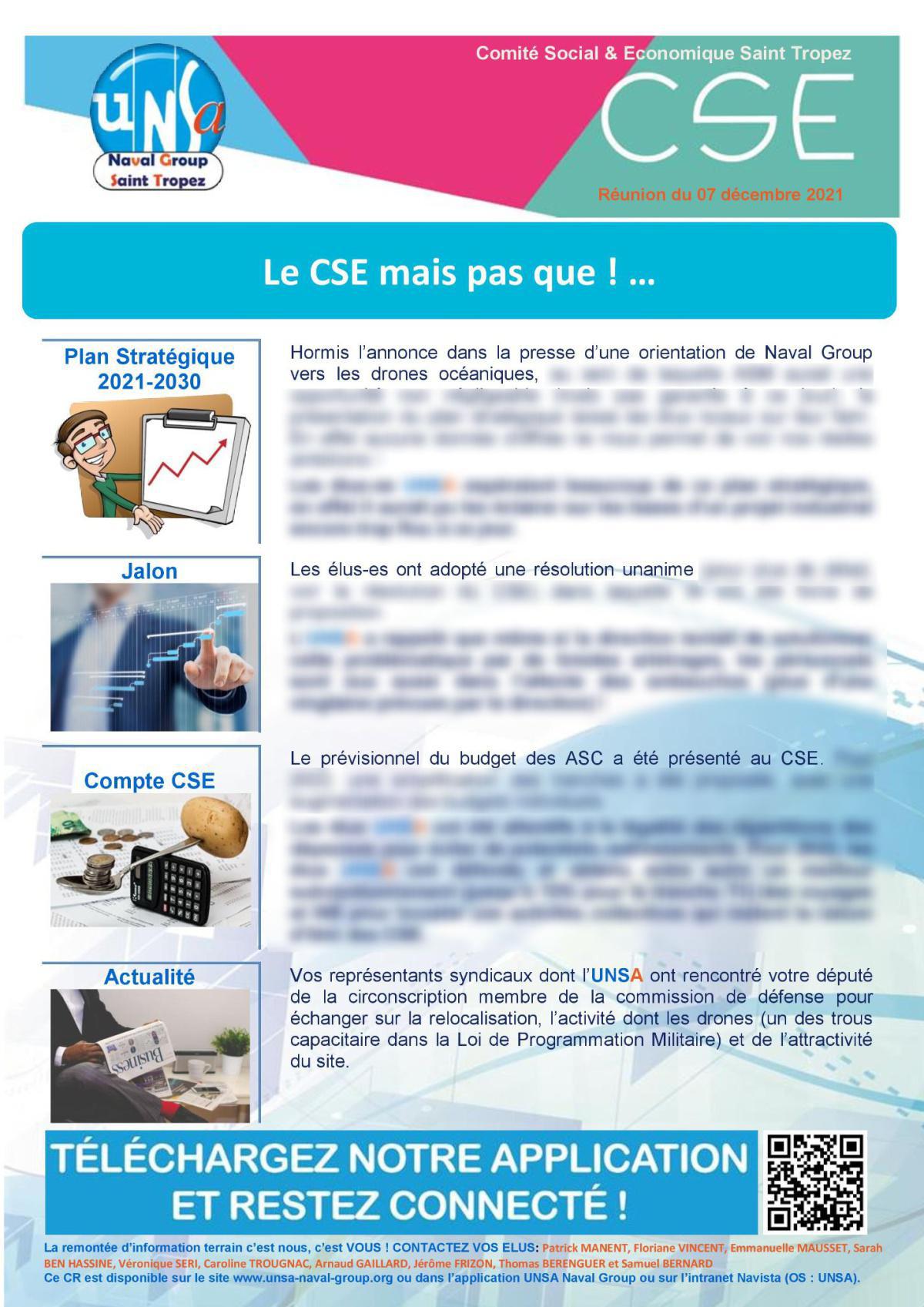 CSE de Saint Tropez - Réunion du 7 décembre 2021 - compte-rendu