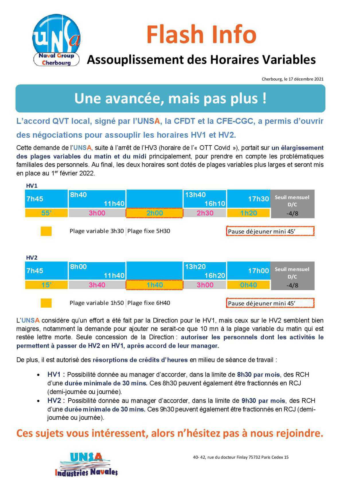 Assouplissement des horaires variables - Décembre 2021 Assouplissement des horaires variables - Décembre 2021