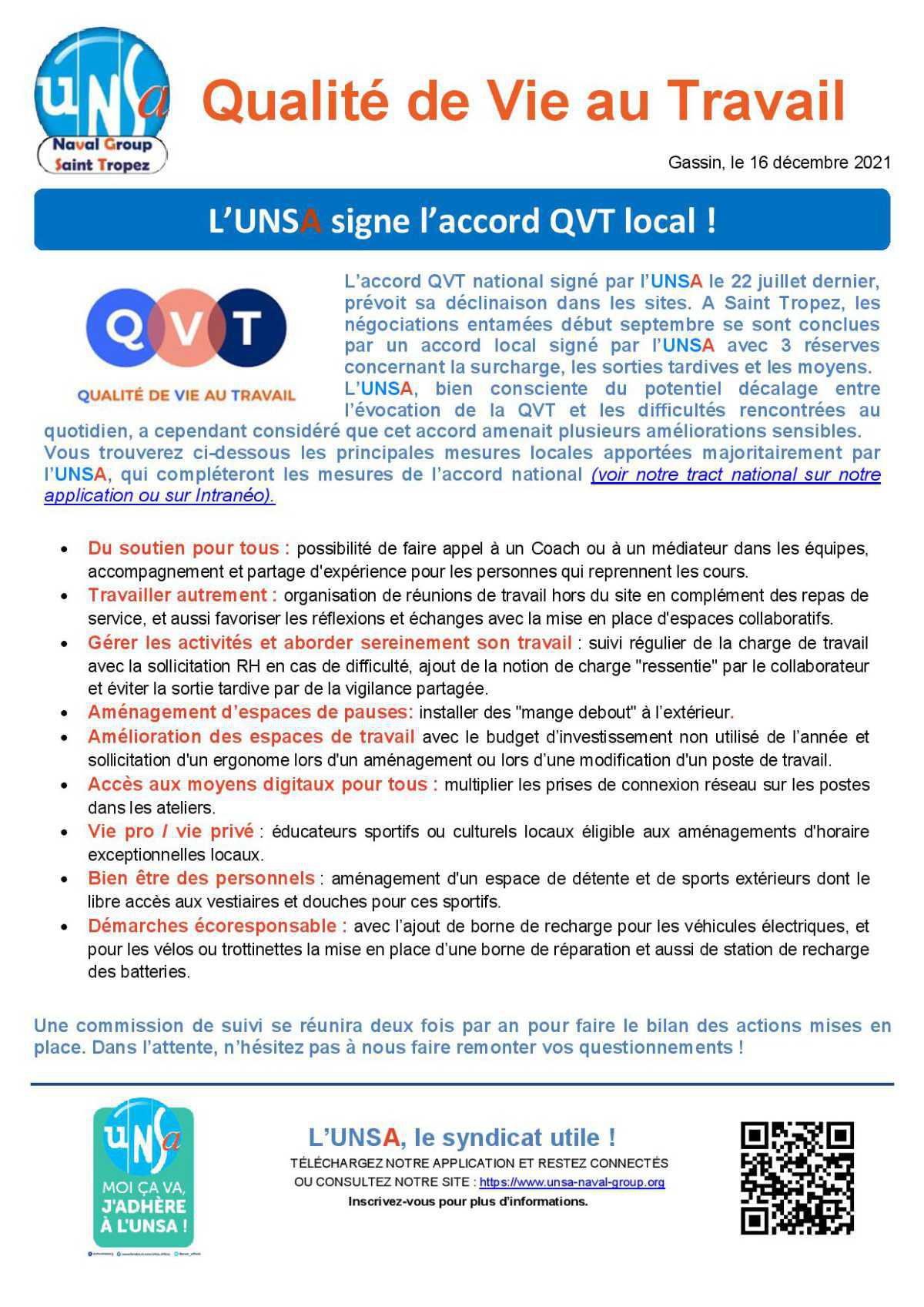 L'UNSA Saint Tropez signe l'accord QVT - Décembre 2021 - compte-rendu
