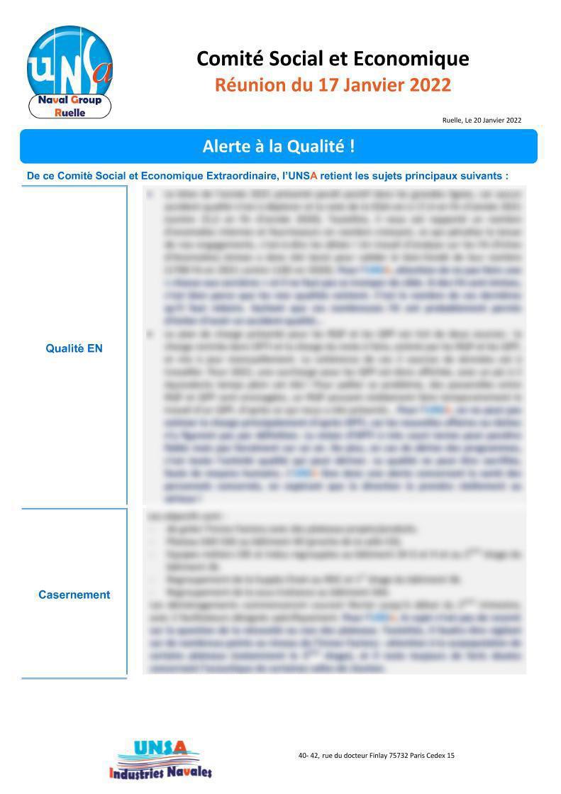 CSE de Ruelle - réunion du 17 janvier 2022 - compte-rendu CSE de Ruelle - réunion du 17 janvier 2022 - compte-rendu