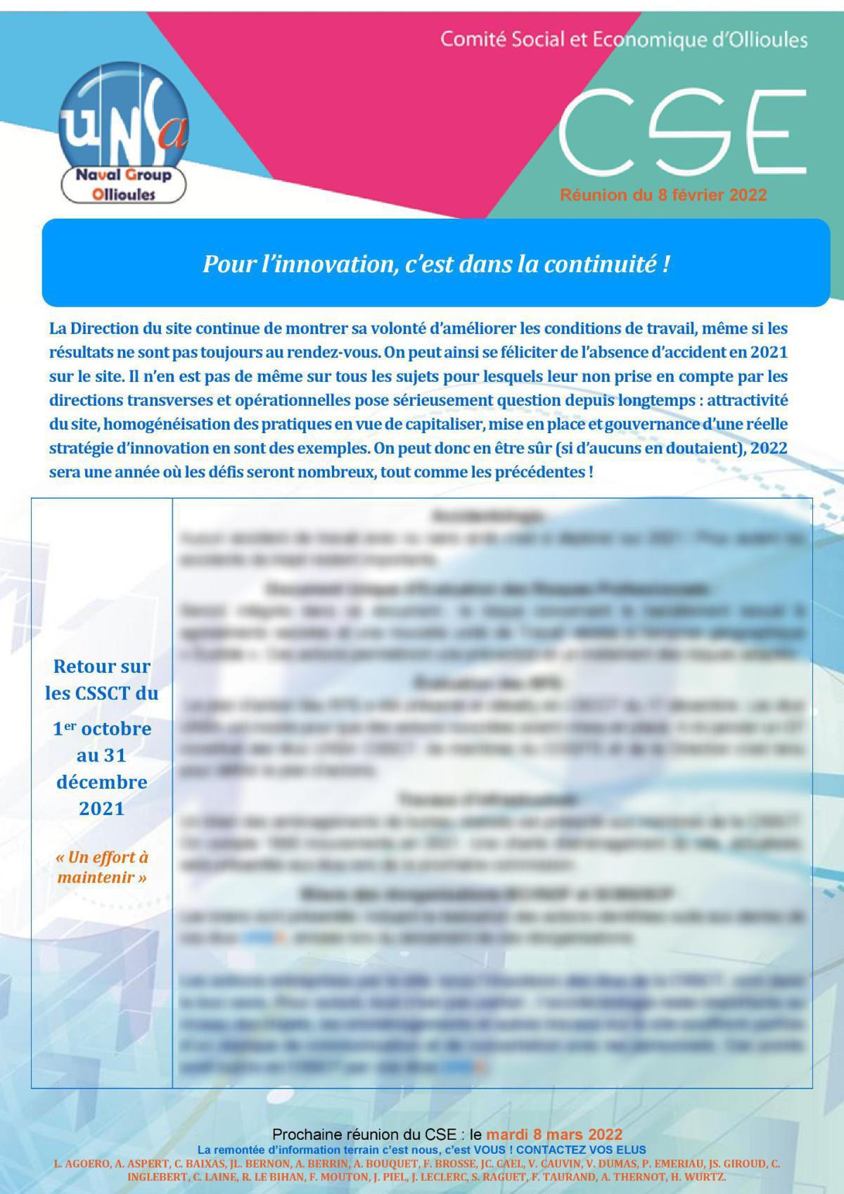 CSE d'Ollioules - réunion du 8 février 2022 : compte rendu CSE d'Ollioules - réunion du 8 février 2022 : compte rendu