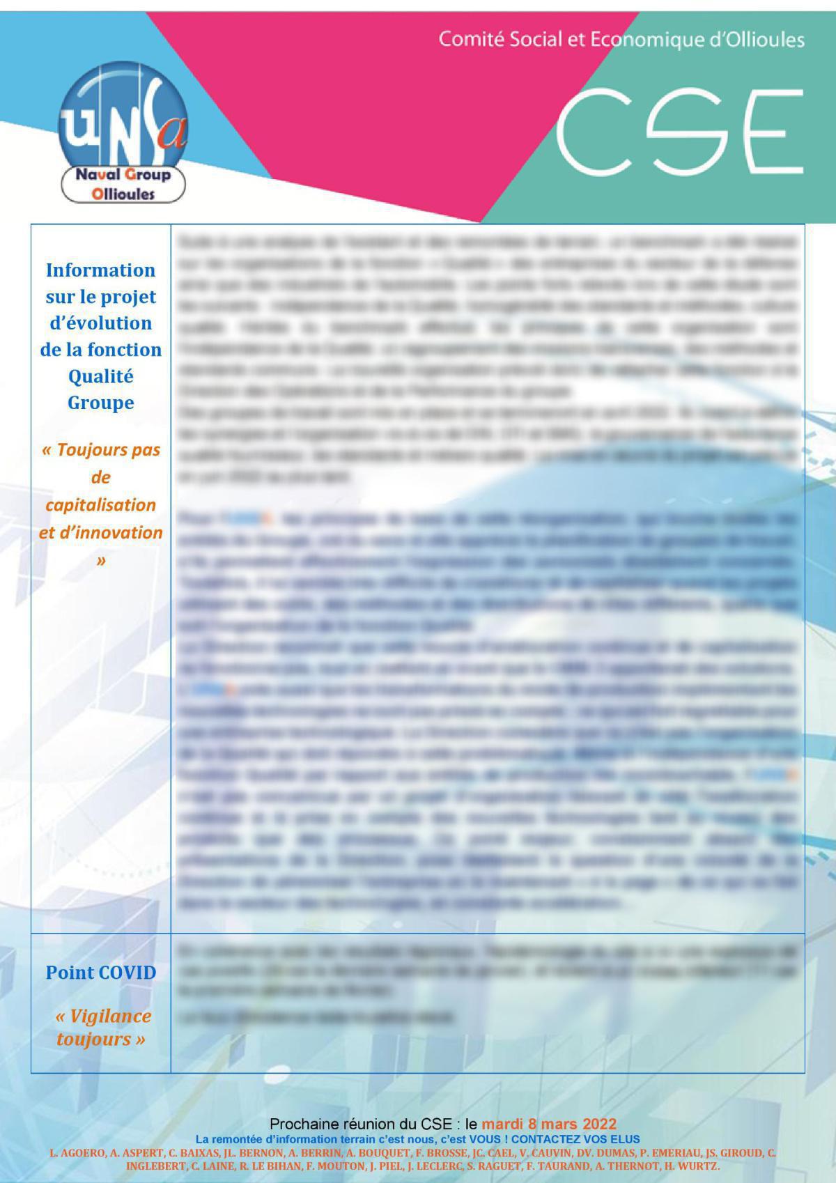 CSE d'Ollioules - réunion du 8 février 2022 : compte rendu CSE d'Ollioules - réunion du 8 février 2022 : compte rendu