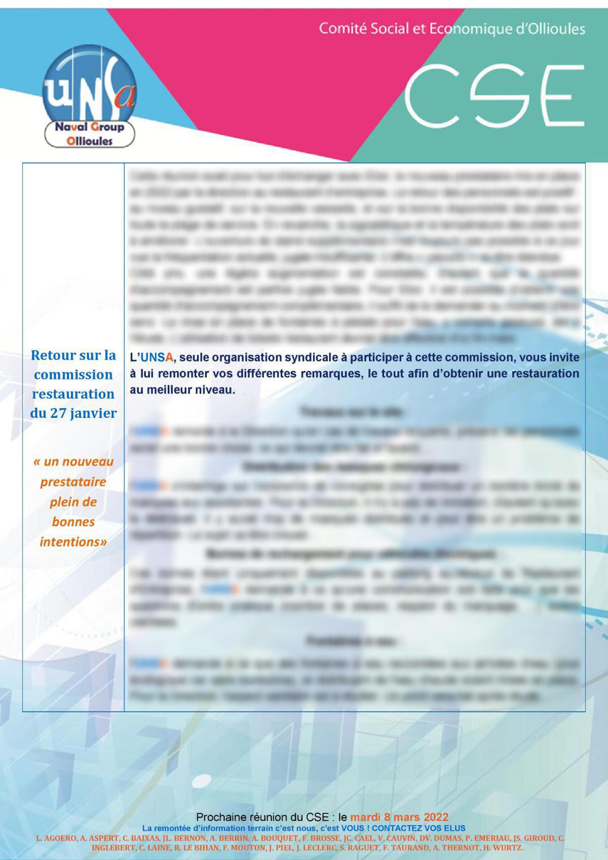 CSE d'Ollioules - réunion du 8 février 2022 : compte rendu CSE d'Ollioules - réunion du 8 février 2022 : compte rendu