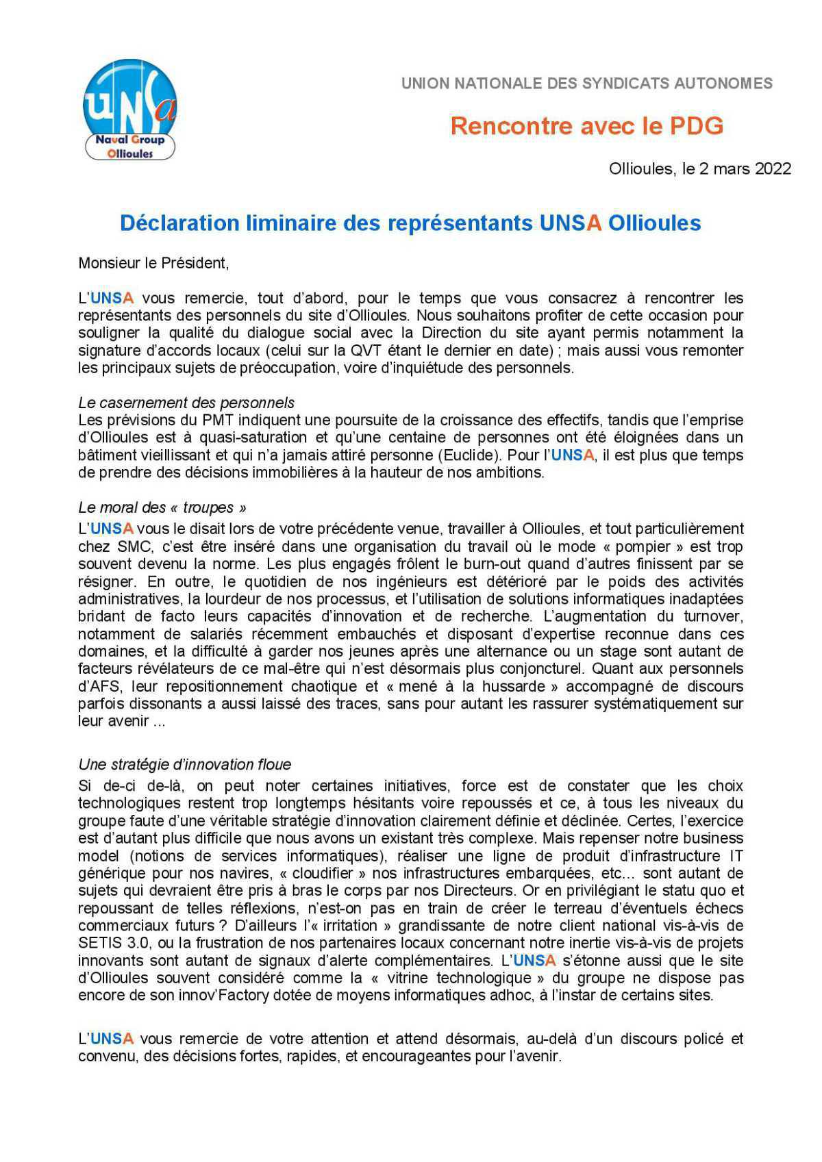 Rencontre avec le PDG - le 2 mars 2022 Rencontre avec le PDG - le 2 mars 2022
