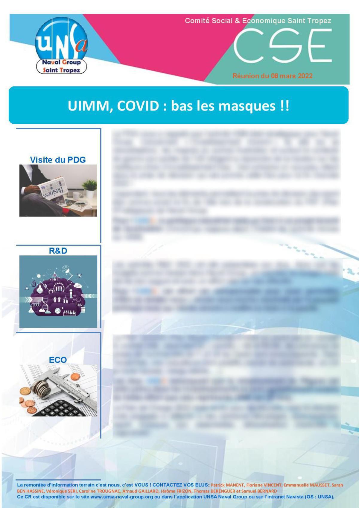CSE de Saint Tropez - Réunion du 8 mars 2022 - compte-rendu CSE de Saint Tropez - Réunion du 8 mars 2022 - compte-rendu
