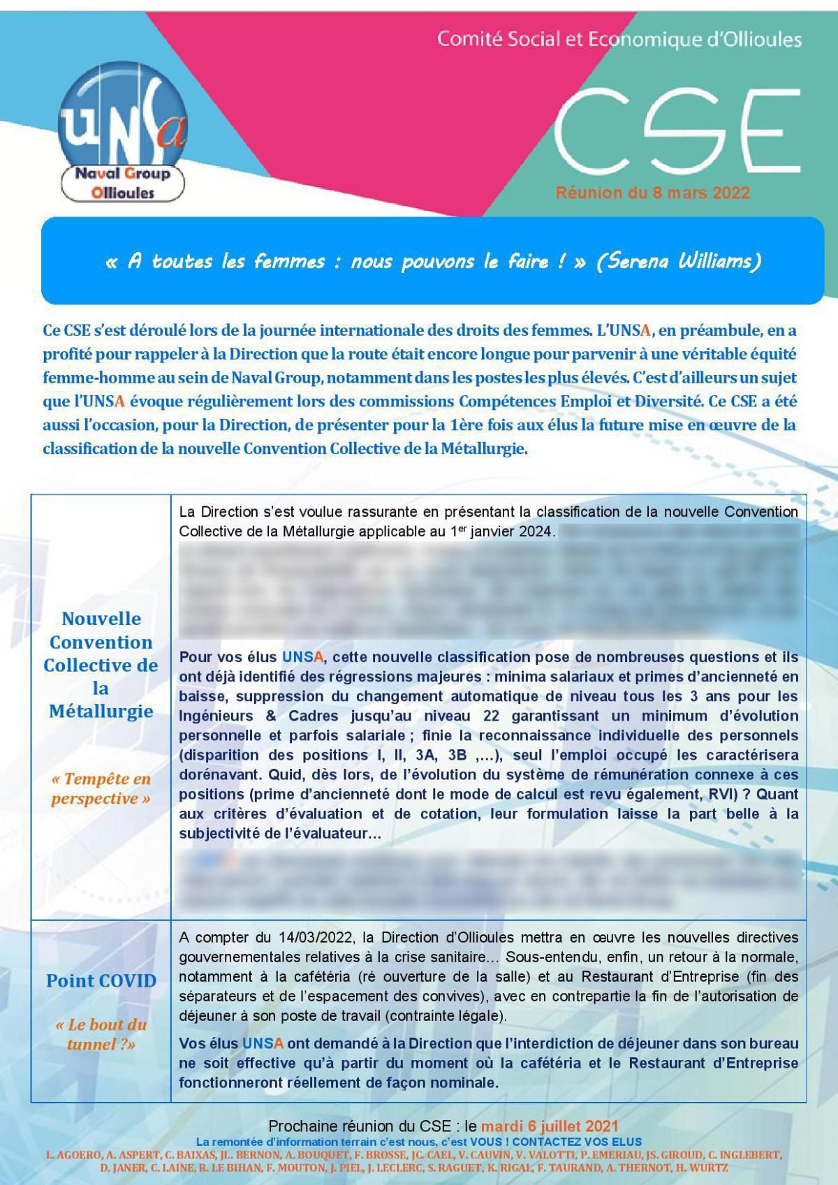 CSE d'Ollioules - réunion du 8 mars 2022 : compte rendu CSE d'Ollioules - réunion du 8 mars 2022 : compte rendu