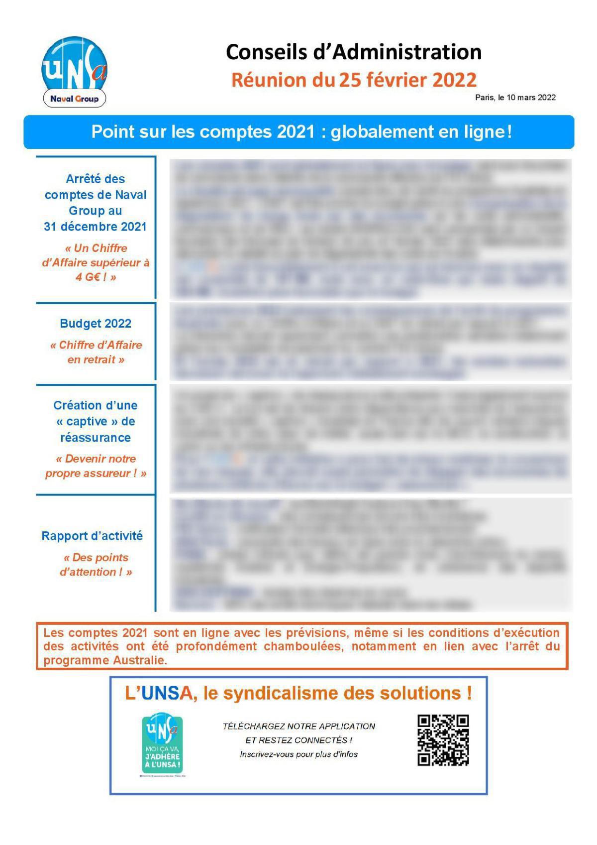 Conseil d'Administration : réunion du 25 février 2022 Conseil d'Administration : réunion du 25 février 2022