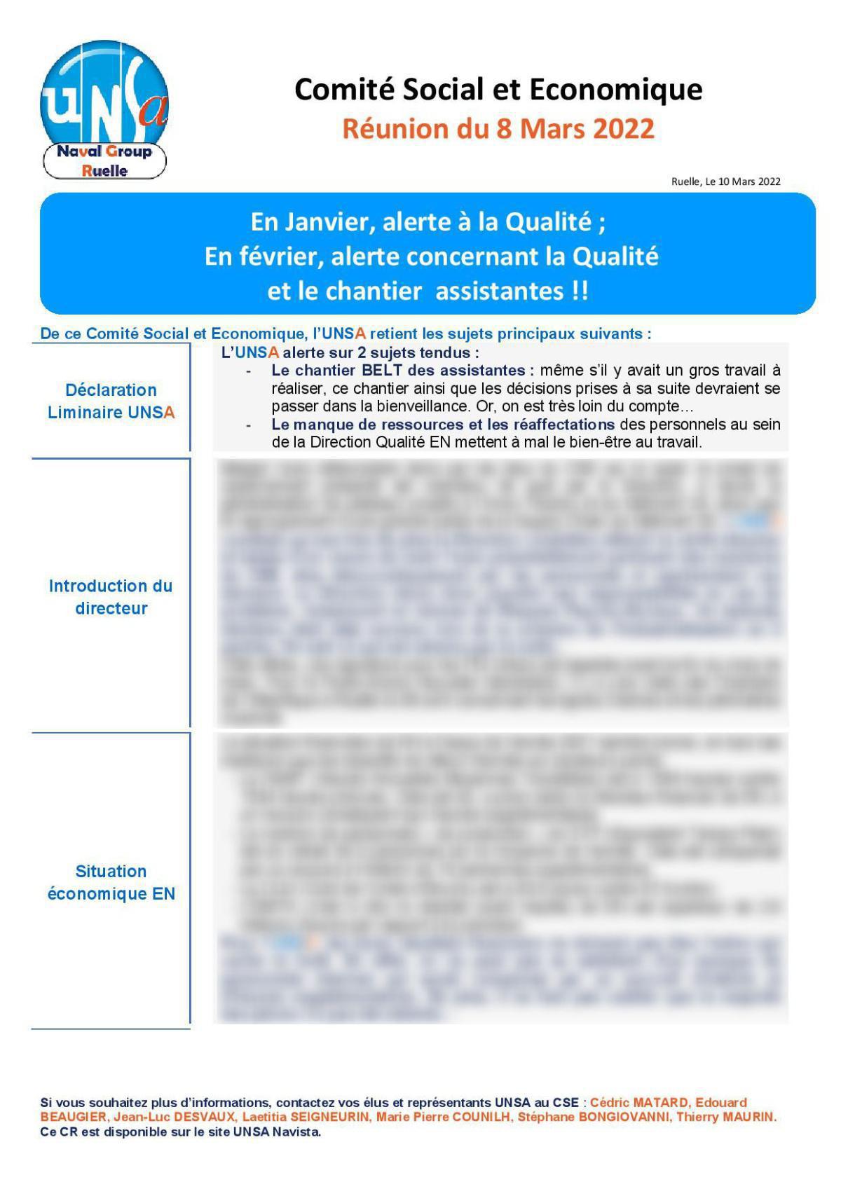 CSE de Ruelle - réunion du 8 mars 2022 - compte-rendu CSE de Ruelle - réunion du 8 mars 2022 - compte-rendu