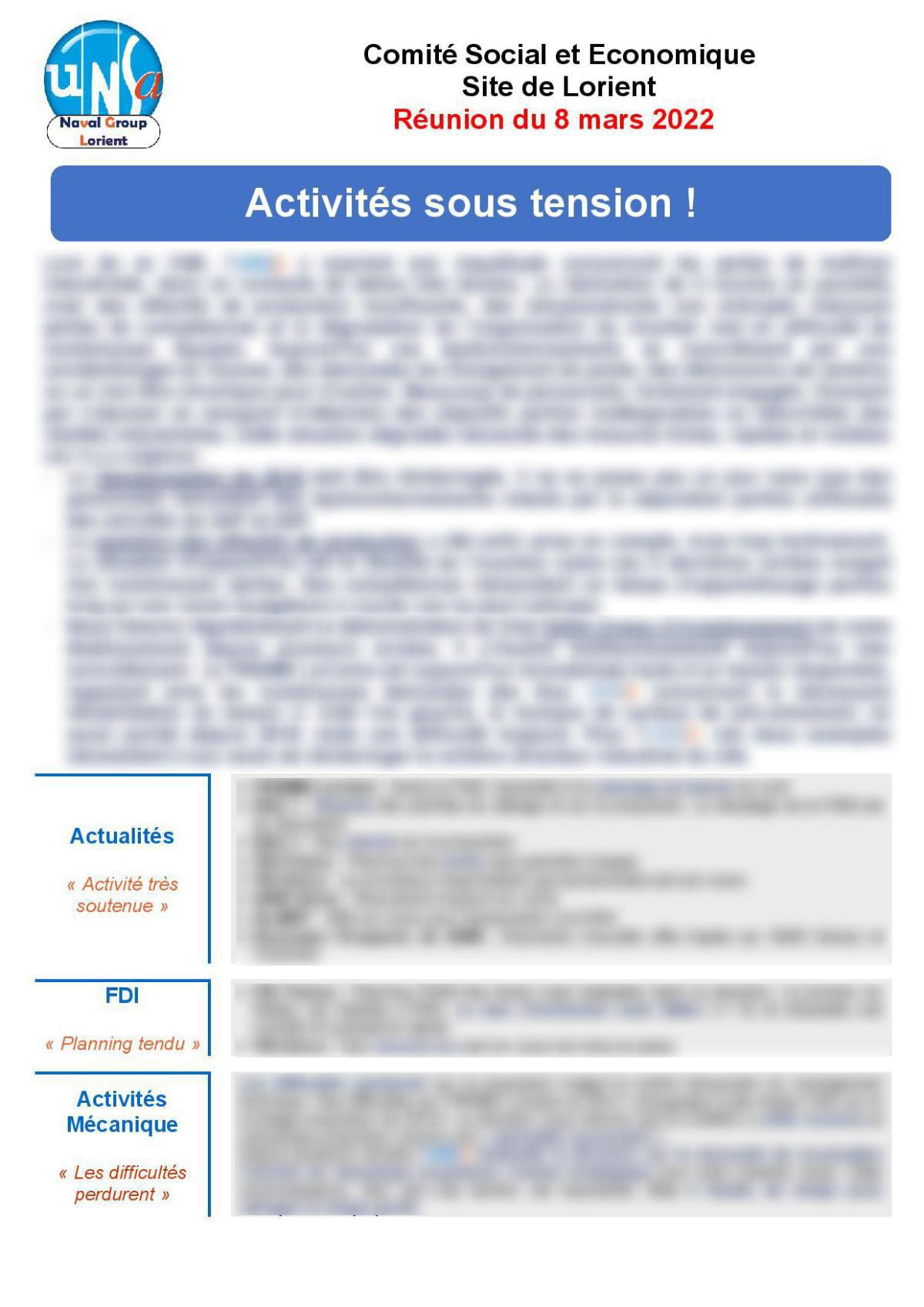 CSE de Lorient - Réunion du 8 mars - Compte rendu CSE de Lorient - Réunion du 8 mars - Compte rendu