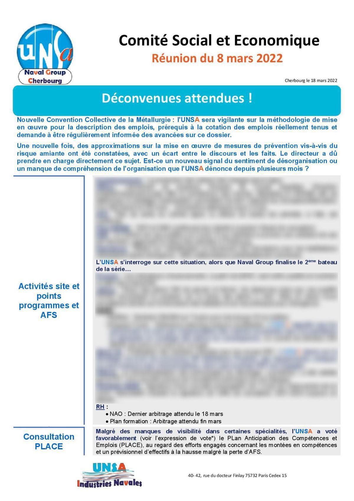 CSE de Cherbourg - Réunion du 8 mars - Compte rendu CSE de Cherbourg - Réunion du 8 mars - Compte rendu