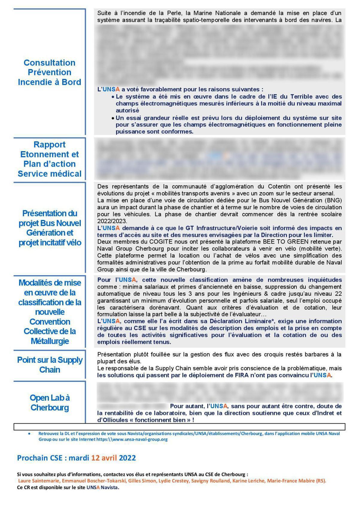 CSE de Cherbourg - Réunion du 8 mars - Compte rendu CSE de Cherbourg - Réunion du 8 mars - Compte rendu