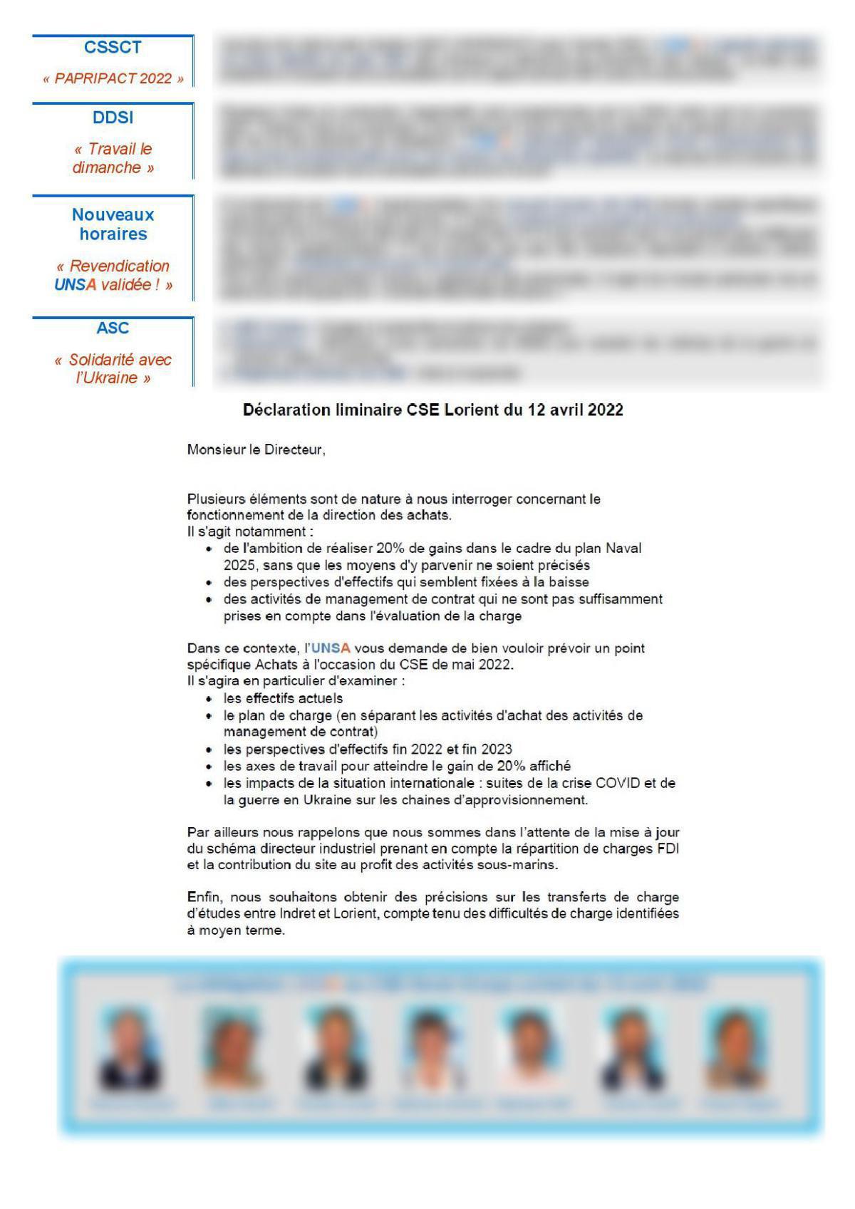 CSE de Lorient - Réunion du 12 avril - Compte rendu CSE de Lorient - Réunion du 12 avril - Compte rendu