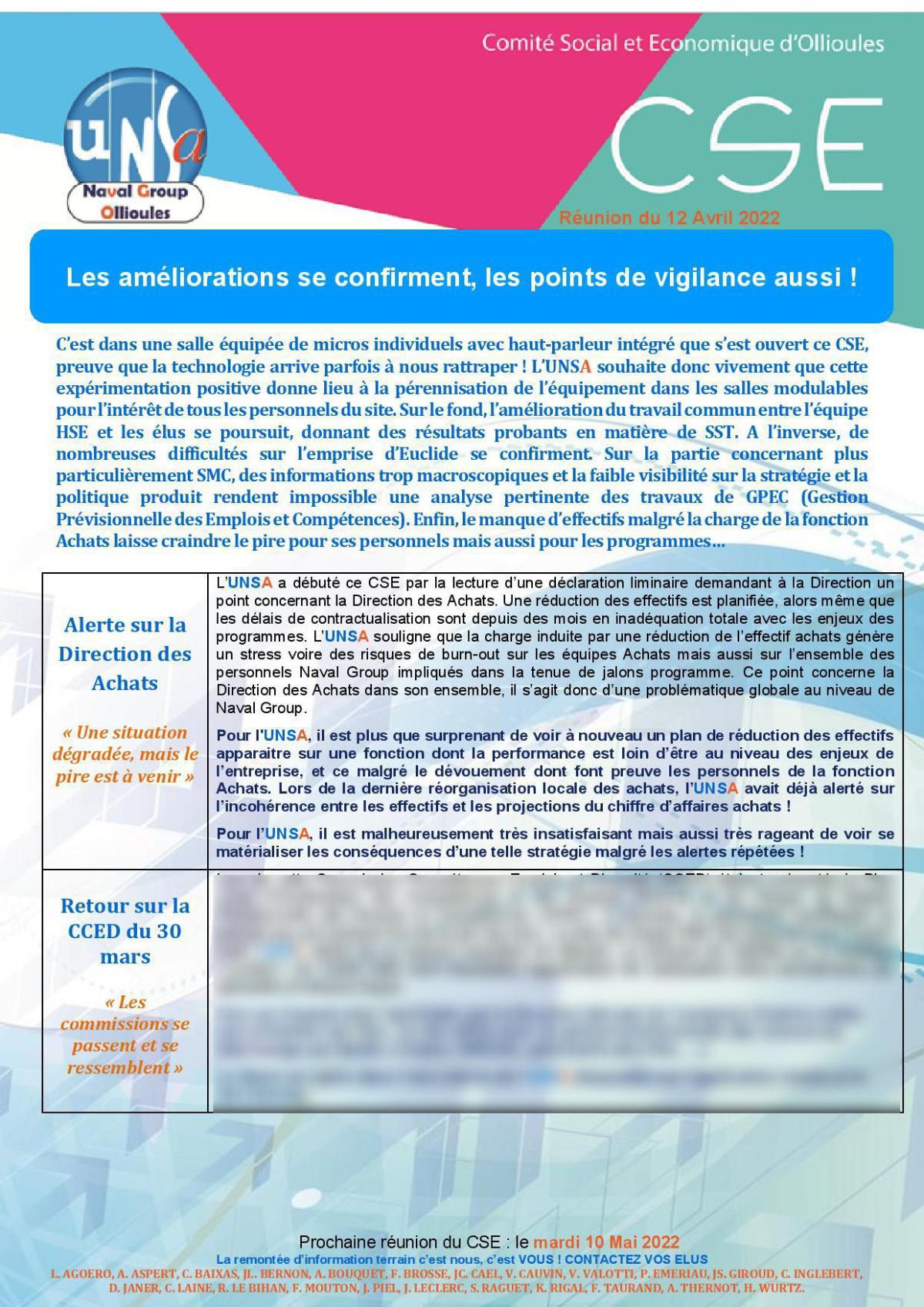 CSE d'Ollioules - Réunion du 12 avril - Compte rendu CSE d'Ollioules - Réunion du 12 avril - Compte rendu