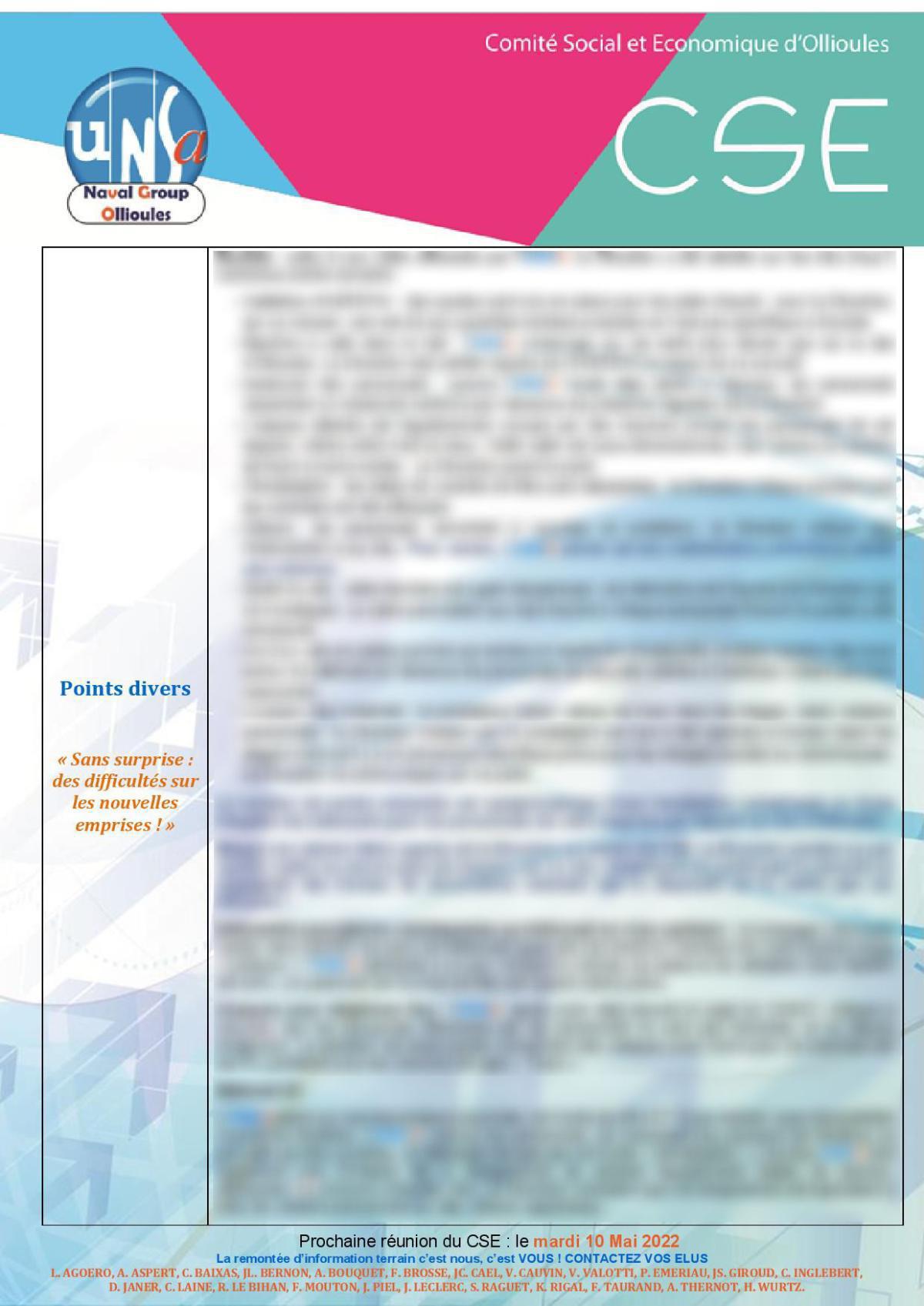 CSE d'Ollioules - Réunion du 12 avril - Compte rendu CSE d'Ollioules - Réunion du 12 avril - Compte rendu