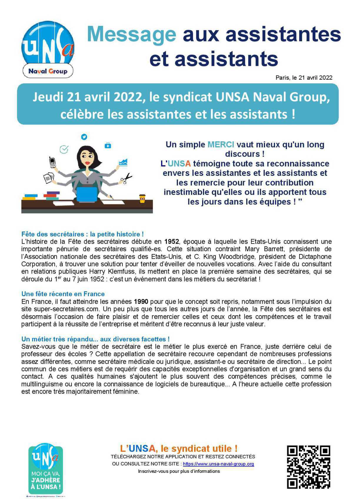 Message aux assistantes et assistants - Avril 2022 Message aux assistantes et assistants - Avril 2022