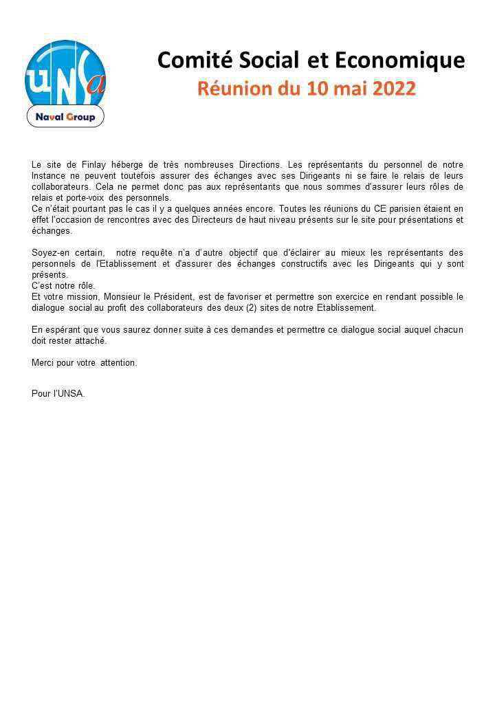 CSE de La Région Parisienne - Réunion du 10 mai 2022 - Déclaration Liminaire CSE de La Région Parisienne - Réunion du 10 mai 2022 - Déclaration Liminaire