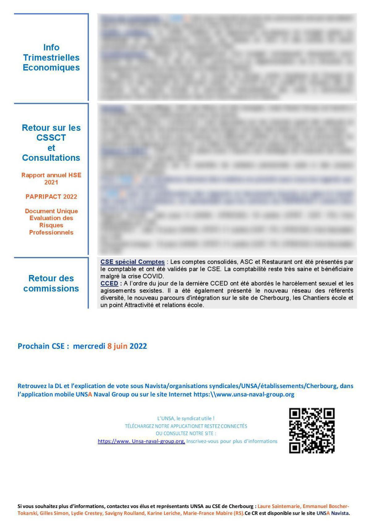 CSE de Cherbourg - Réunion du 10 mai 2022 - Compte Rendu CSE de Cherbourg - Réunion du 10 mai 2022 - Compte Rendu